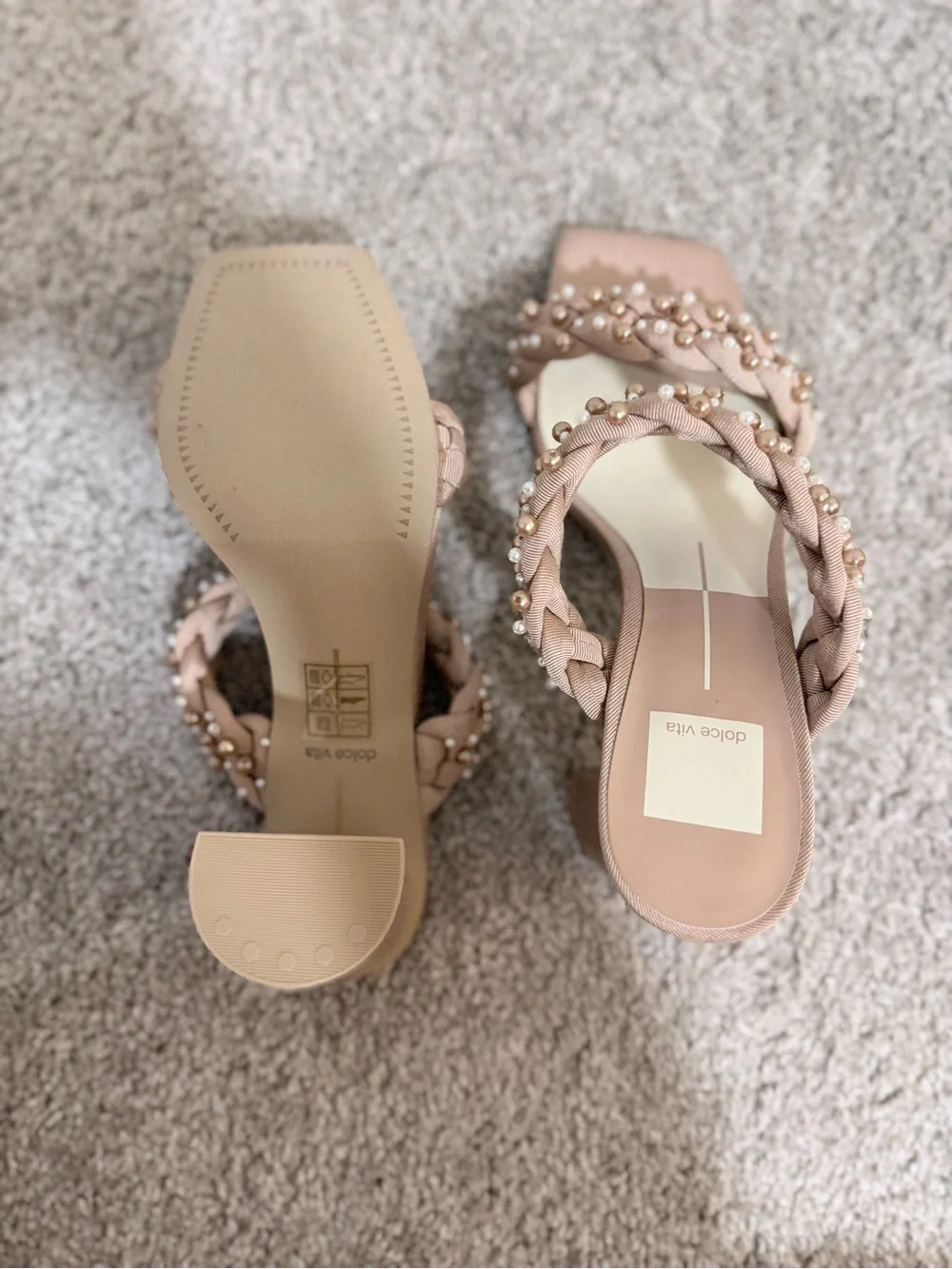 Dolce Vita Blush Braided Pearl-Stud Slide Heels
